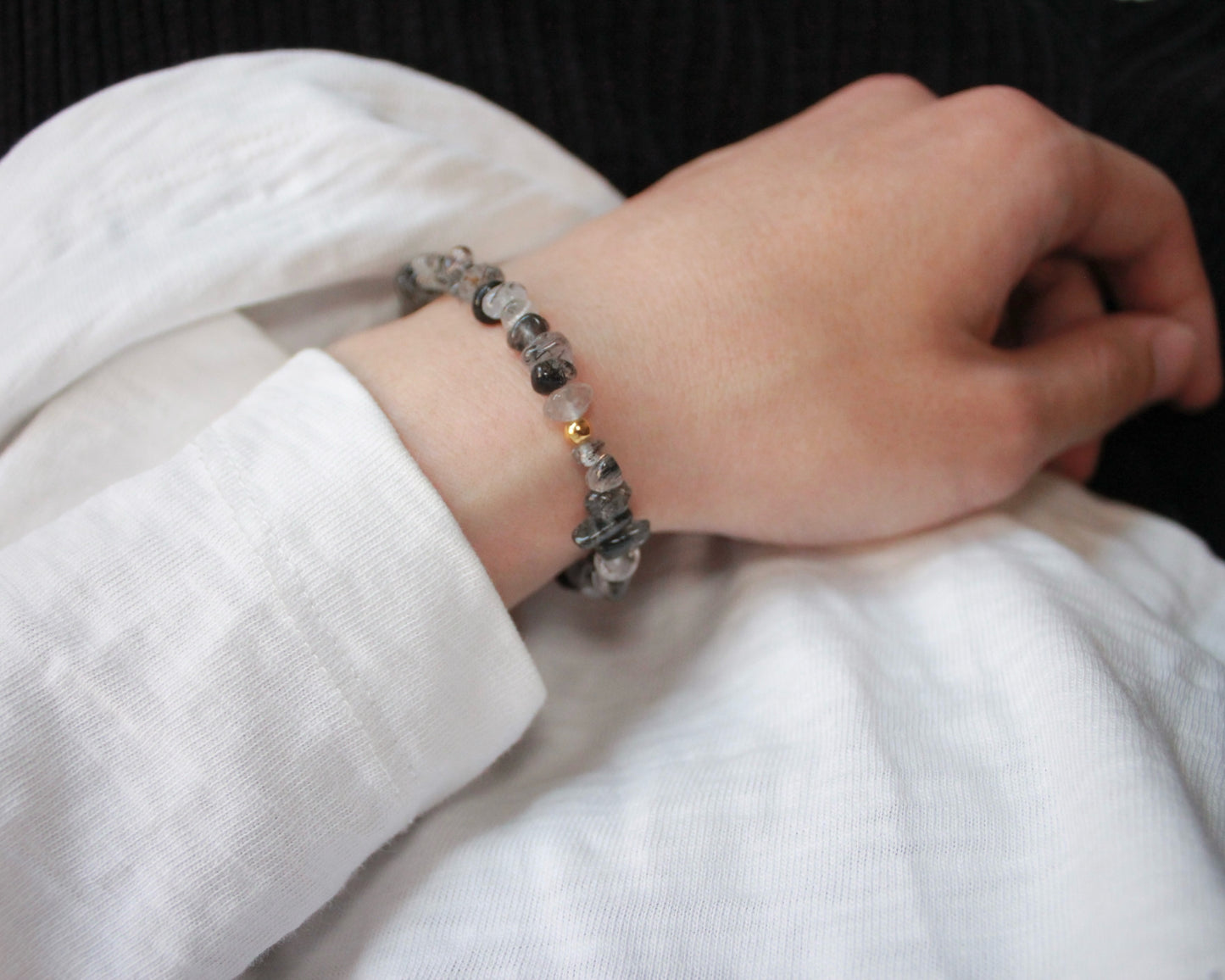 -強運を引き寄せ、理想の未来へと導く黒針水晶-ブラックルチル：Ripple stone bracelet