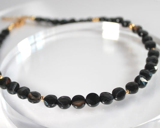 -目標達成へ導く縞瑪瑙-ストライプオニキス ：Coin cut necklace