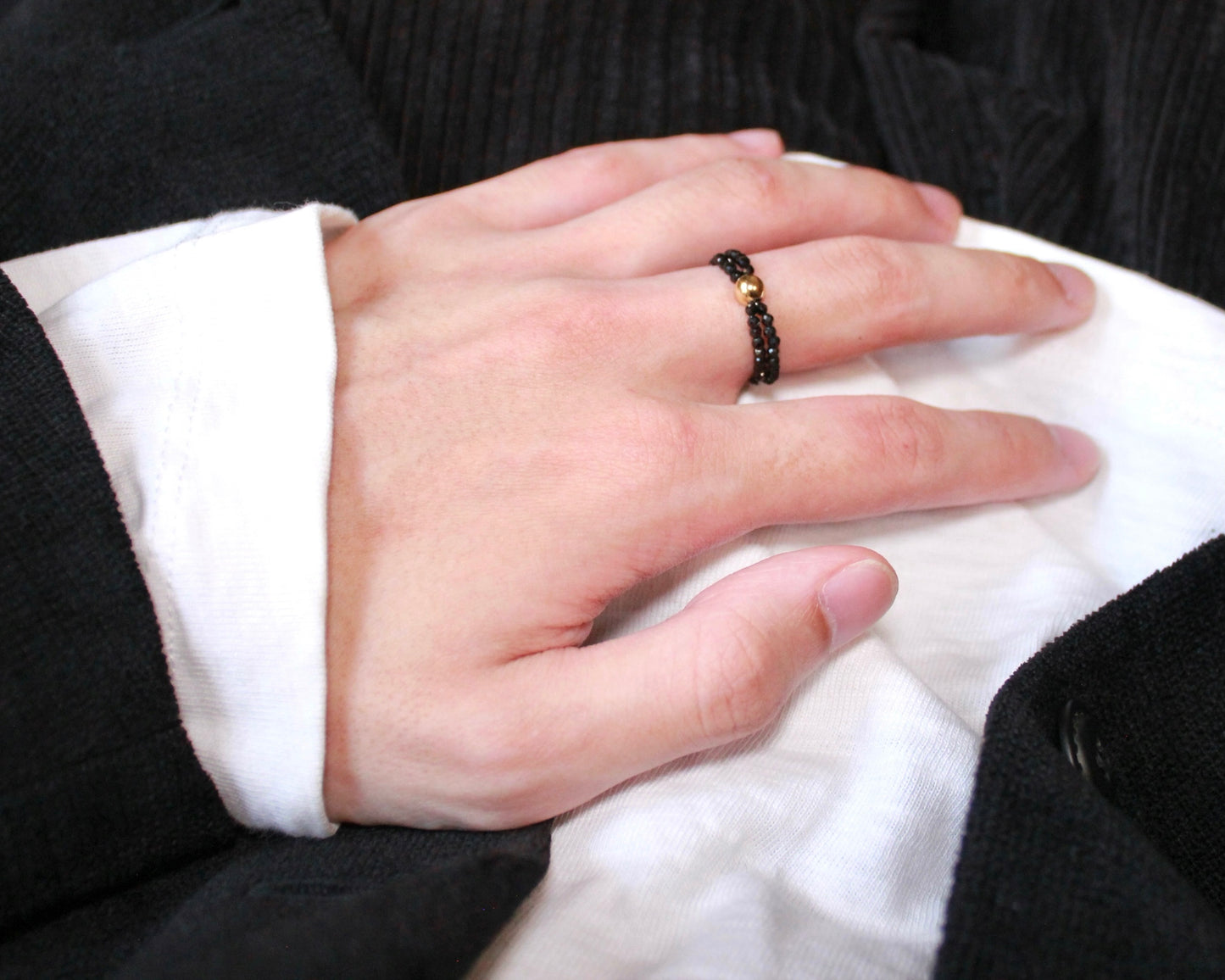 -守護と成功の尖晶石-ブラックスピネル：Dual sparkling black ring