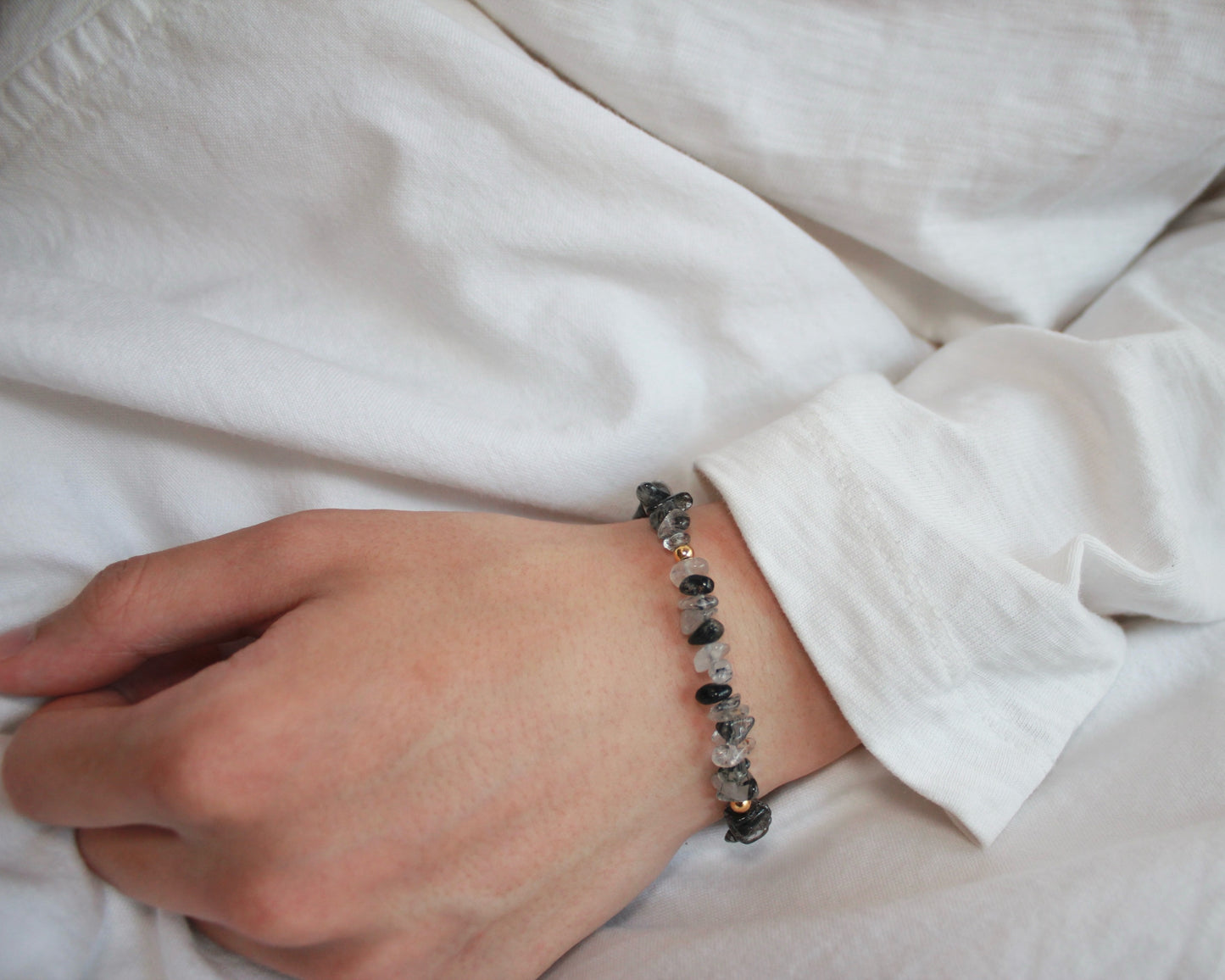-強運を引き寄せ、理想の未来へと導く黒針水晶-ブラックルチル：Ripple stone bracelet