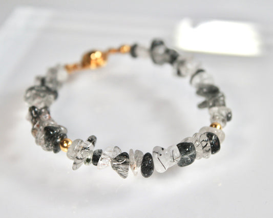 -強運を引き寄せ、理想の未来へと導く黒針水晶-ブラックルチル：Ripple stone bracelet