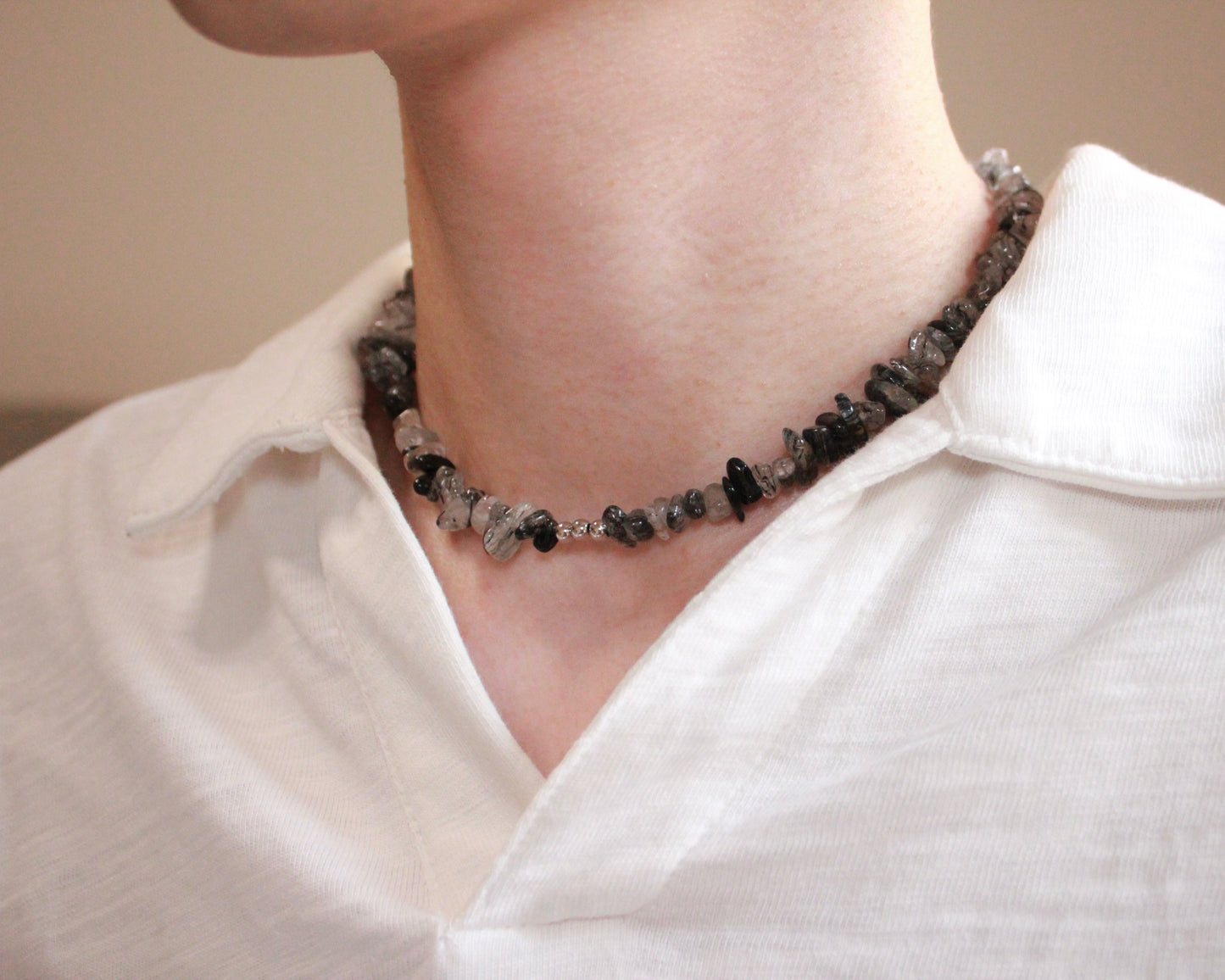 -強運を引き寄せ、理想の未来へと導く黒針水晶-ブラックルチル：Ripple stone necklace