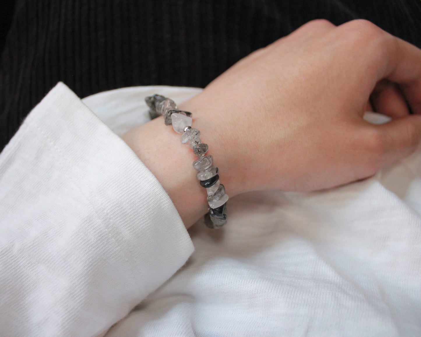 -強運を引き寄せ、理想の未来へと導く黒針水晶-ブラックルチル：Ripple stone bracelet
