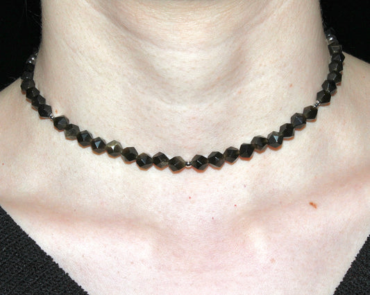 -潜在能力の開花へ導く黒曜石-オブシディアン：Multifaceted cut necklace