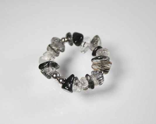-強運を引き寄せ、理想の未来へ導く黒針水晶-ブラックルチル：Ripple stone ring