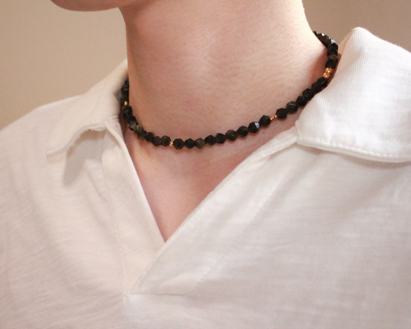 -潜在能力の開花へ導く黒曜石-オブシディアン：Multifaceted cut necklace