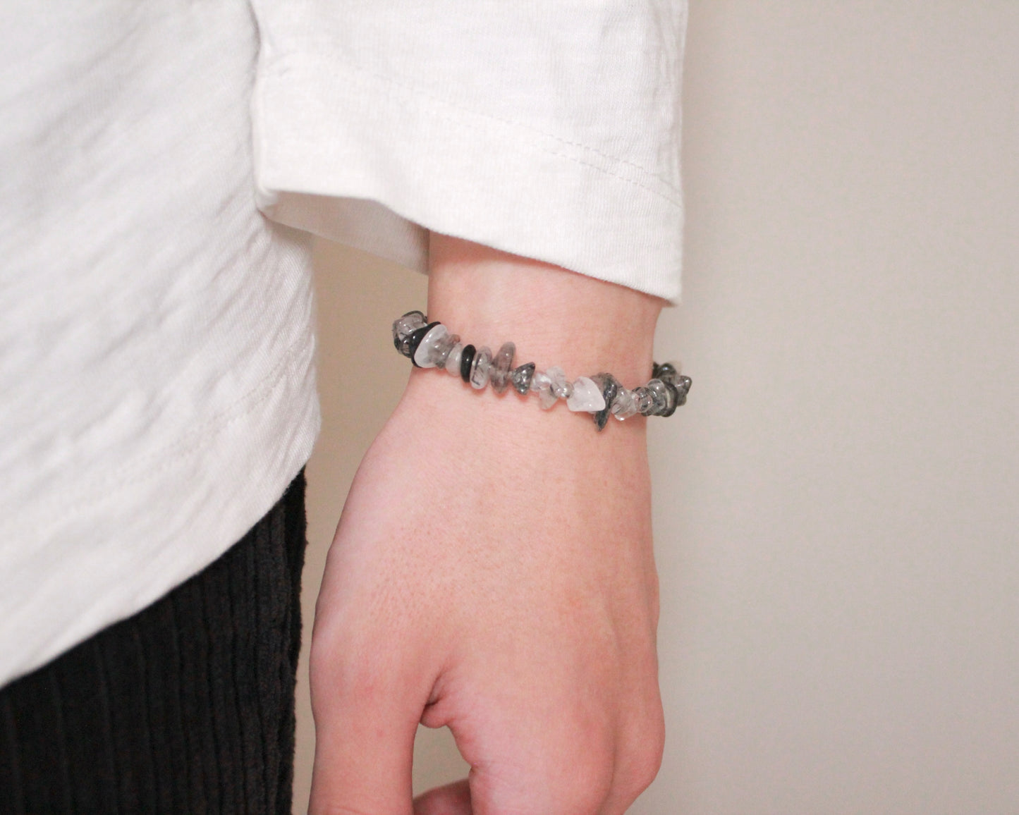 -強運を引き寄せ、理想の未来へと導く黒針水晶-ブラックルチル：Ripple stone bracelet