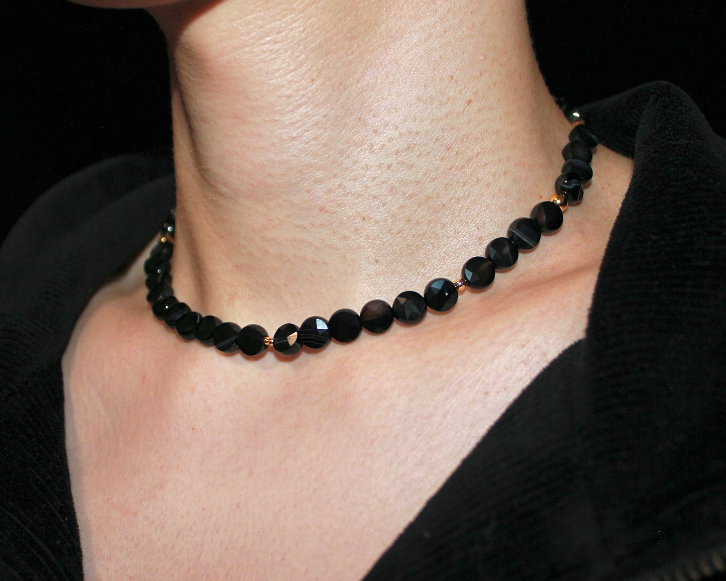 -目標達成へ導く縞瑪瑙-ストライプオニキス ：Coin cut necklace