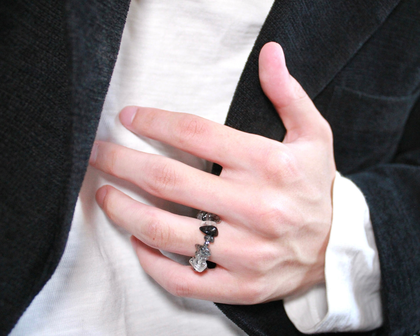 -強運を引き寄せ、理想の未来へ導く黒針水晶-ブラックルチル：Ripple stone ring
