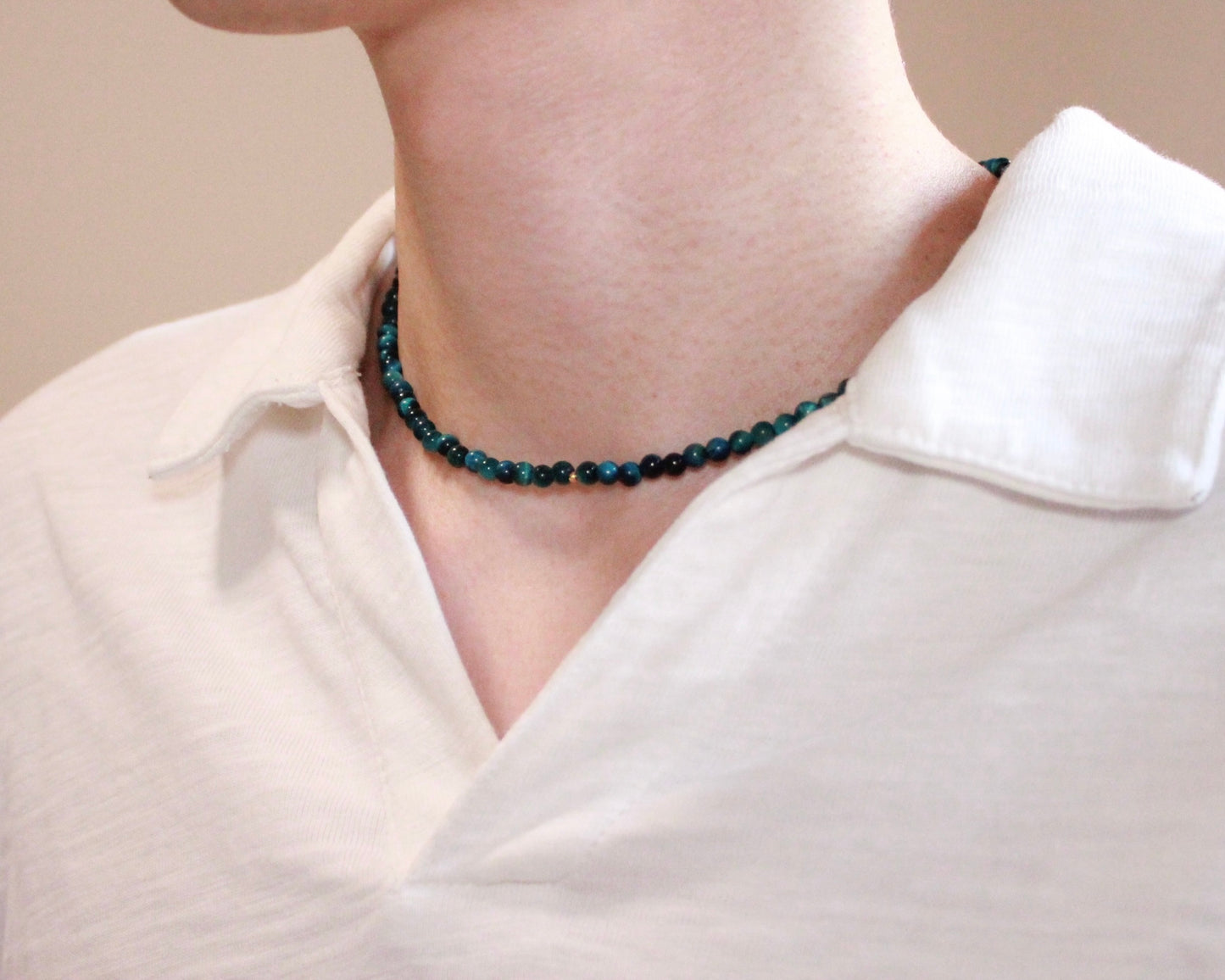 -進むべき道へ導く虎眼石-ブルーグリーンタイガーアイ：Aurora Line necklace