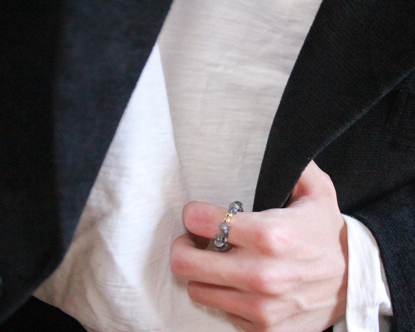 -強運を引き寄せ、理想の未来へ導く黒針水晶-ブラックルチル：Ripple stone ring