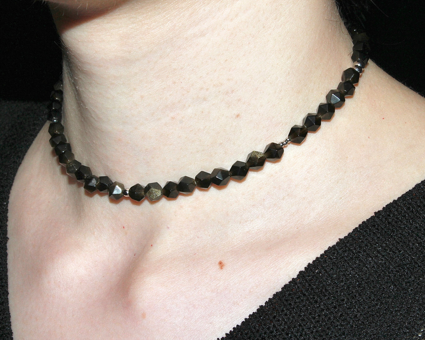 -潜在能力の開花へ導く黒曜石-オブシディアン：Multifaceted cut necklace