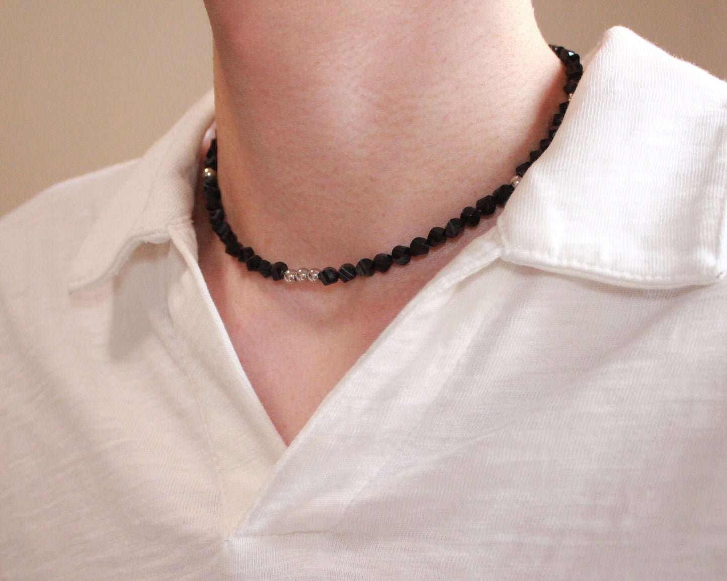 -目標達成へ導く縞瑪瑙-ストライプオニキス ：Twist cut necklace