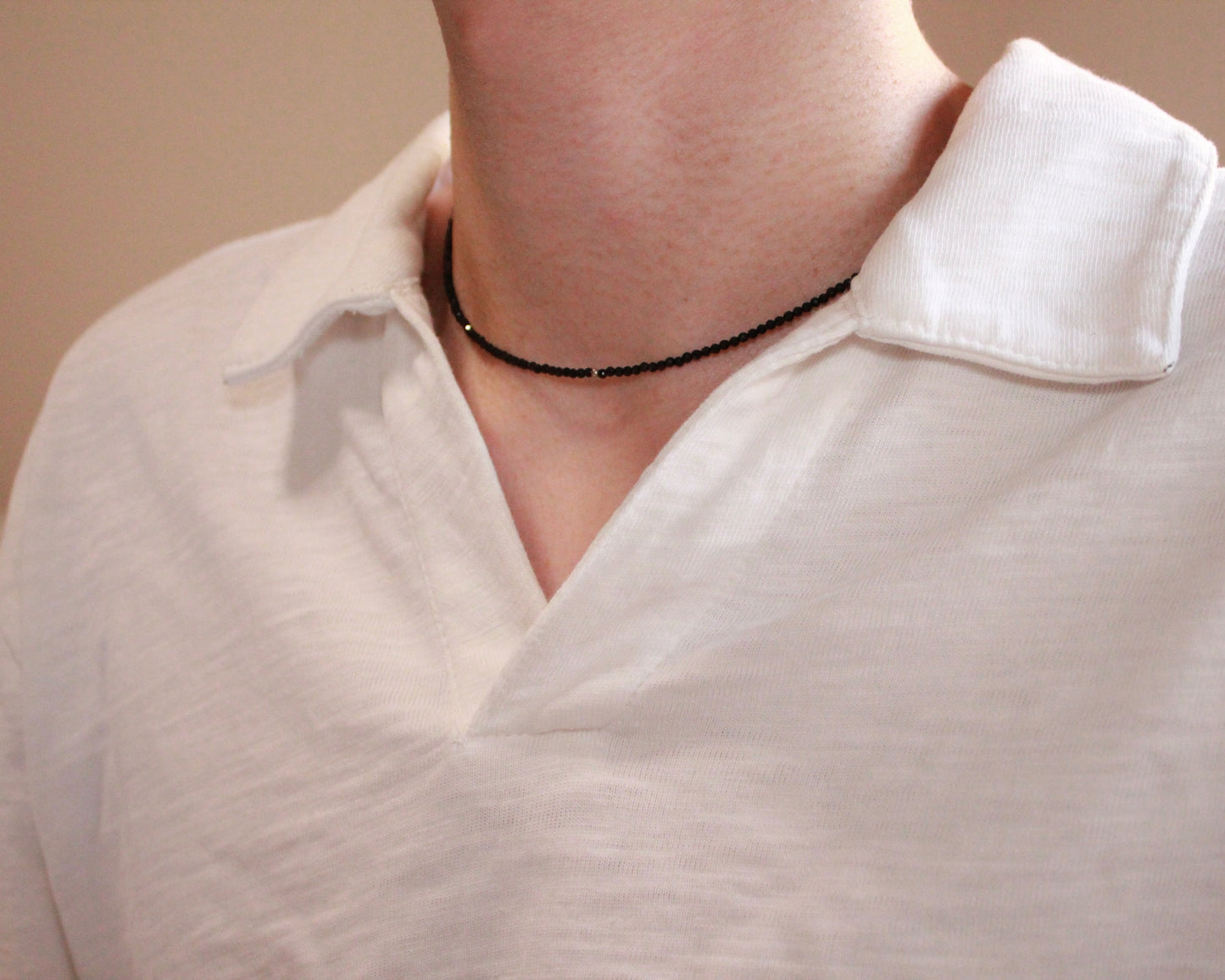 -守護と成功の尖晶石-ブラックスピネル：Slim sparkling black necklace