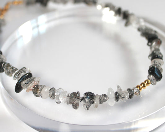 -強運を引き寄せ、理想の未来へと導く黒針水晶-ブラックルチル：Ripple stone necklace