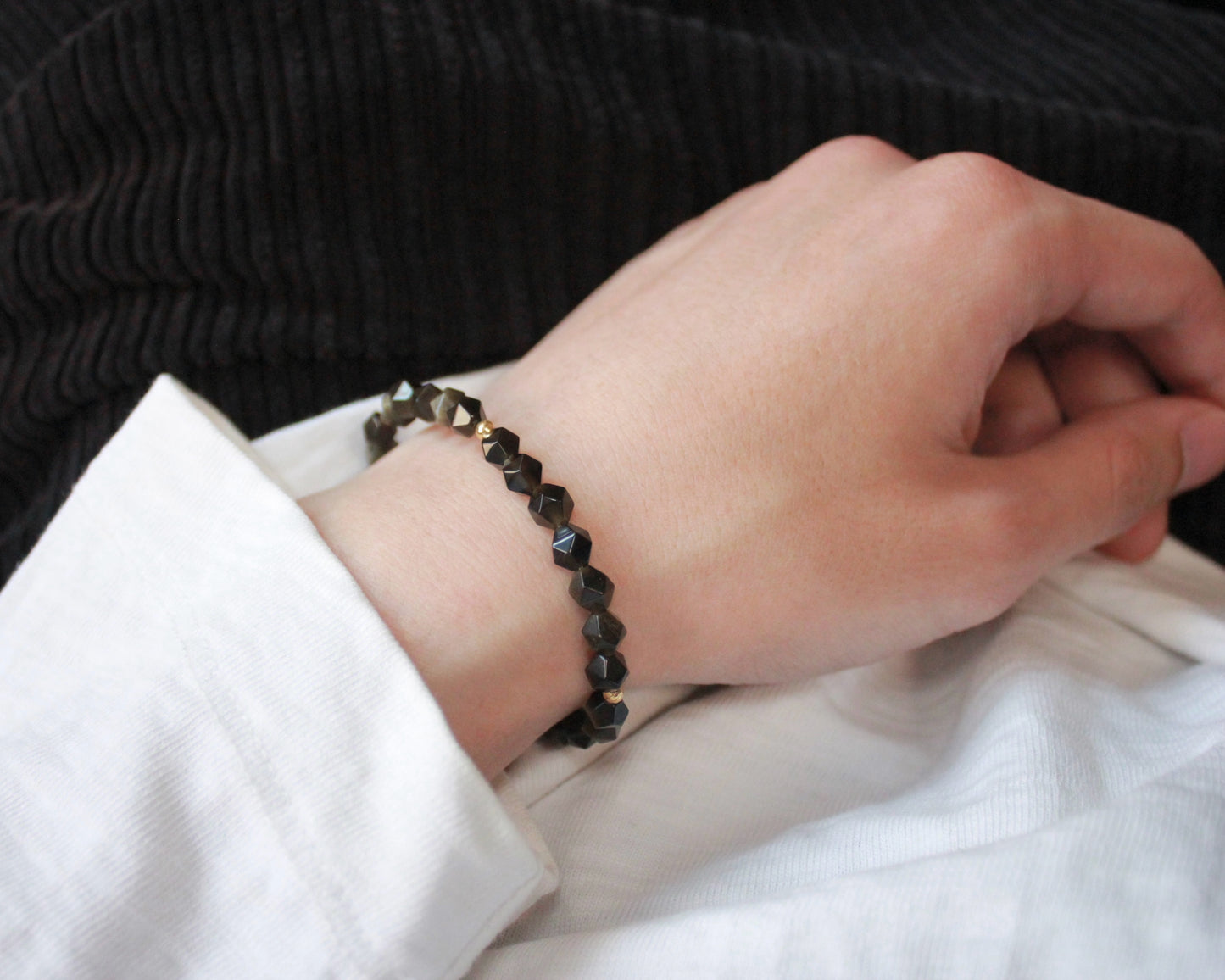 -潜在能力の開花へ導く黒曜石-オブシディアン：Multifaceted cut bracelet