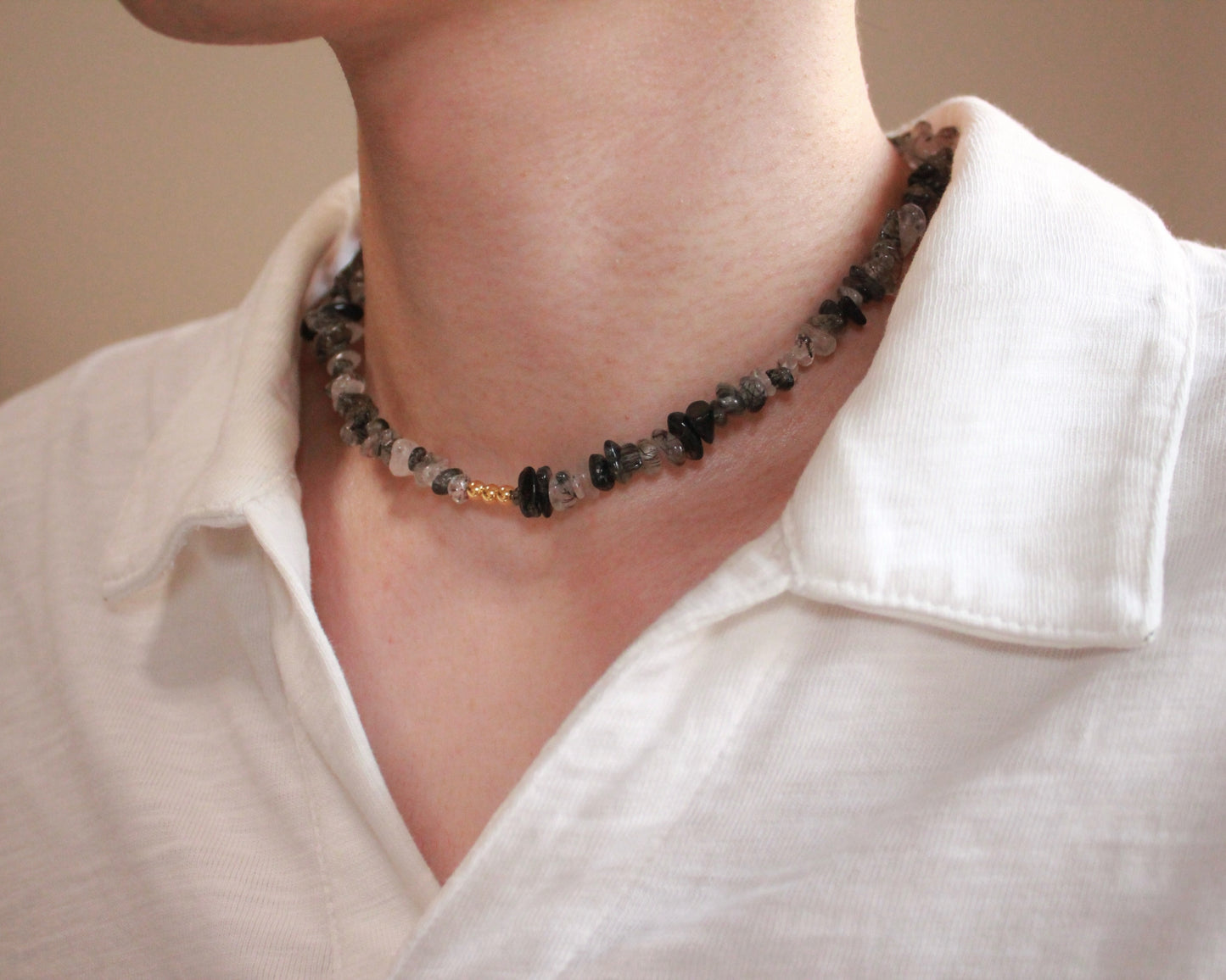 -強運を引き寄せ、理想の未来へと導く黒針水晶-ブラックルチル：Ripple stone necklace