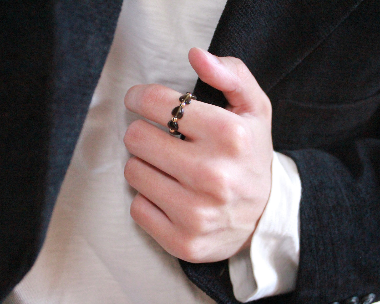 -潜在能力の開花へ導く黒曜石-オブシディアン：Heart cut ring