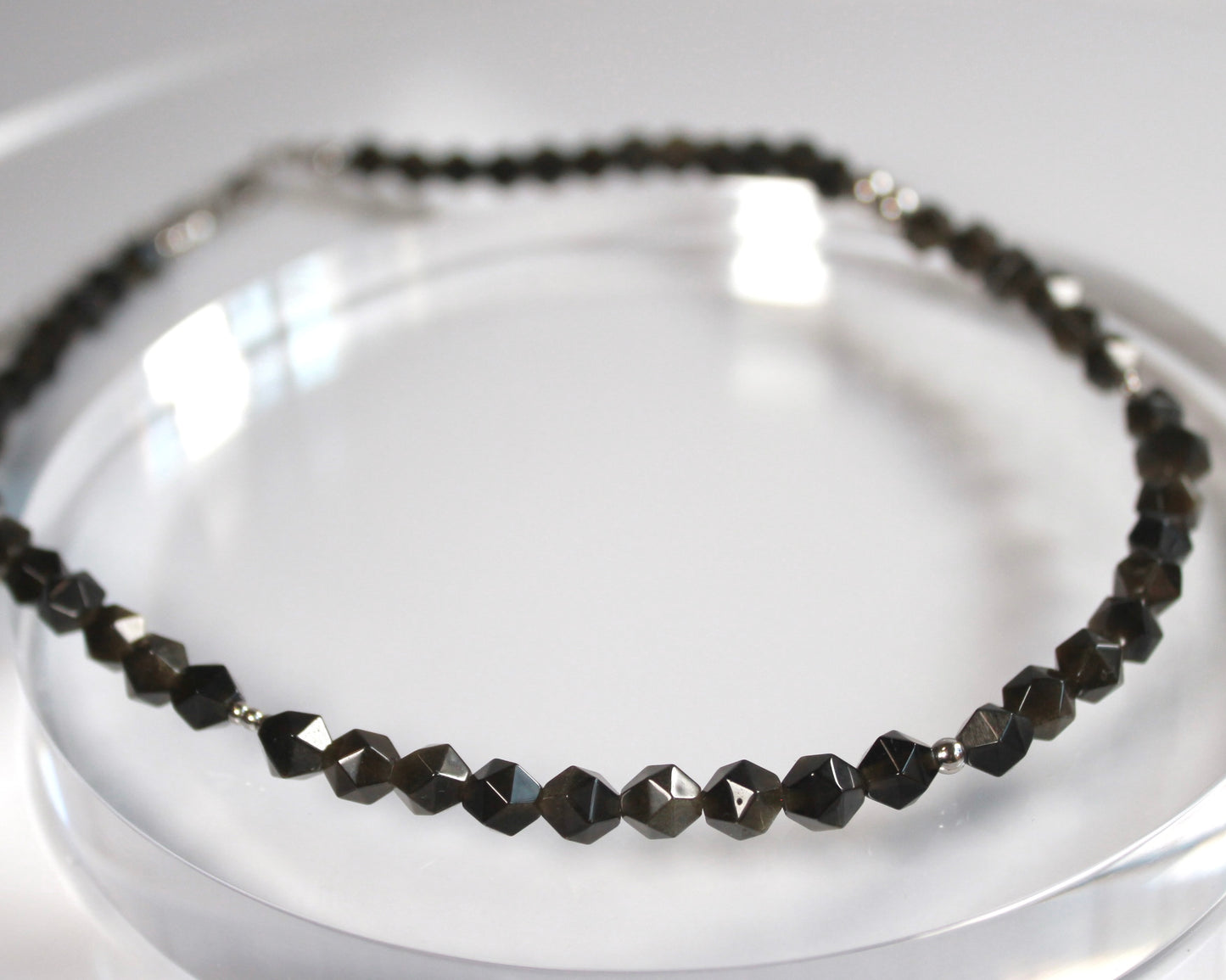 -潜在能力の開花へ導く黒曜石-オブシディアン：Multifaceted cut necklace