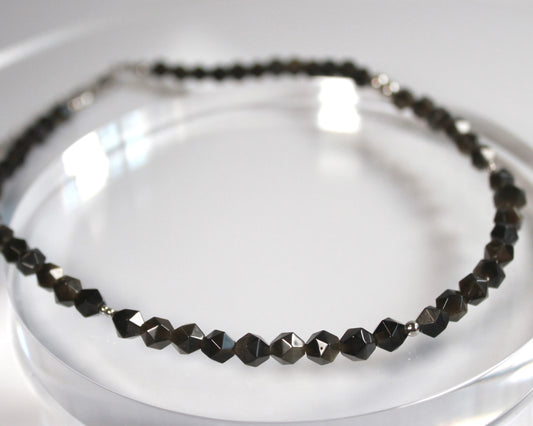 -潜在能力の開花へ導く黒曜石-オブシディアン：Multifaceted cut necklace