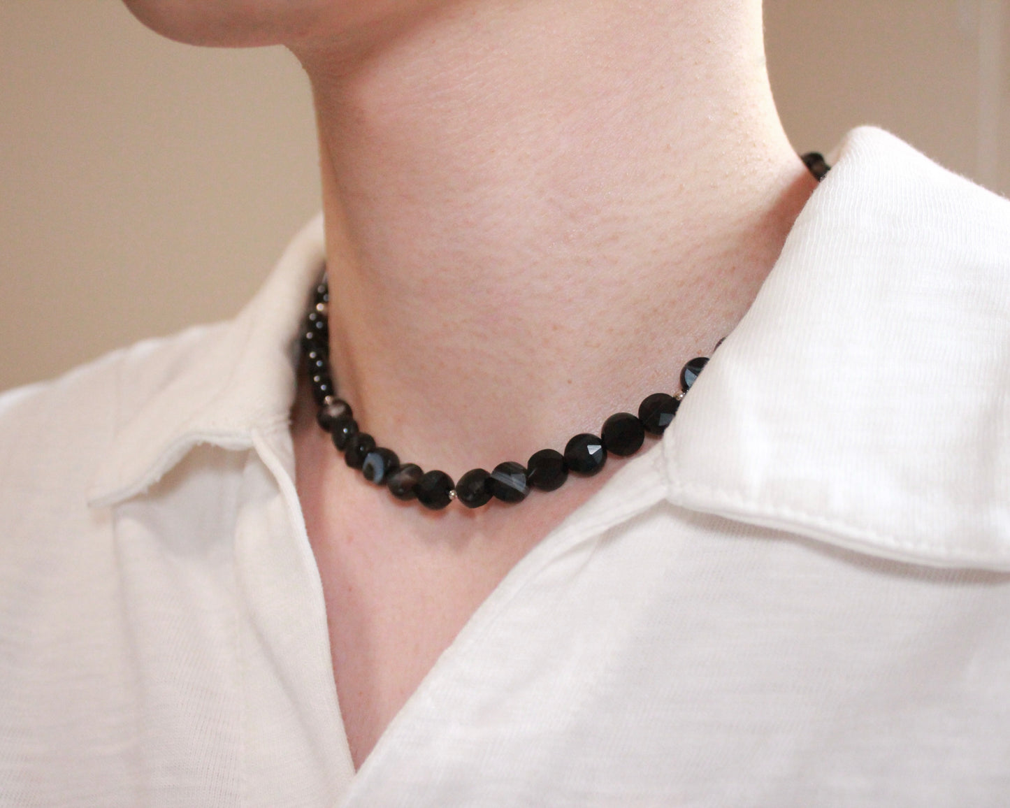 -目標達成へ導く縞瑪瑙-ストライプオニキス ：Coin cut necklace