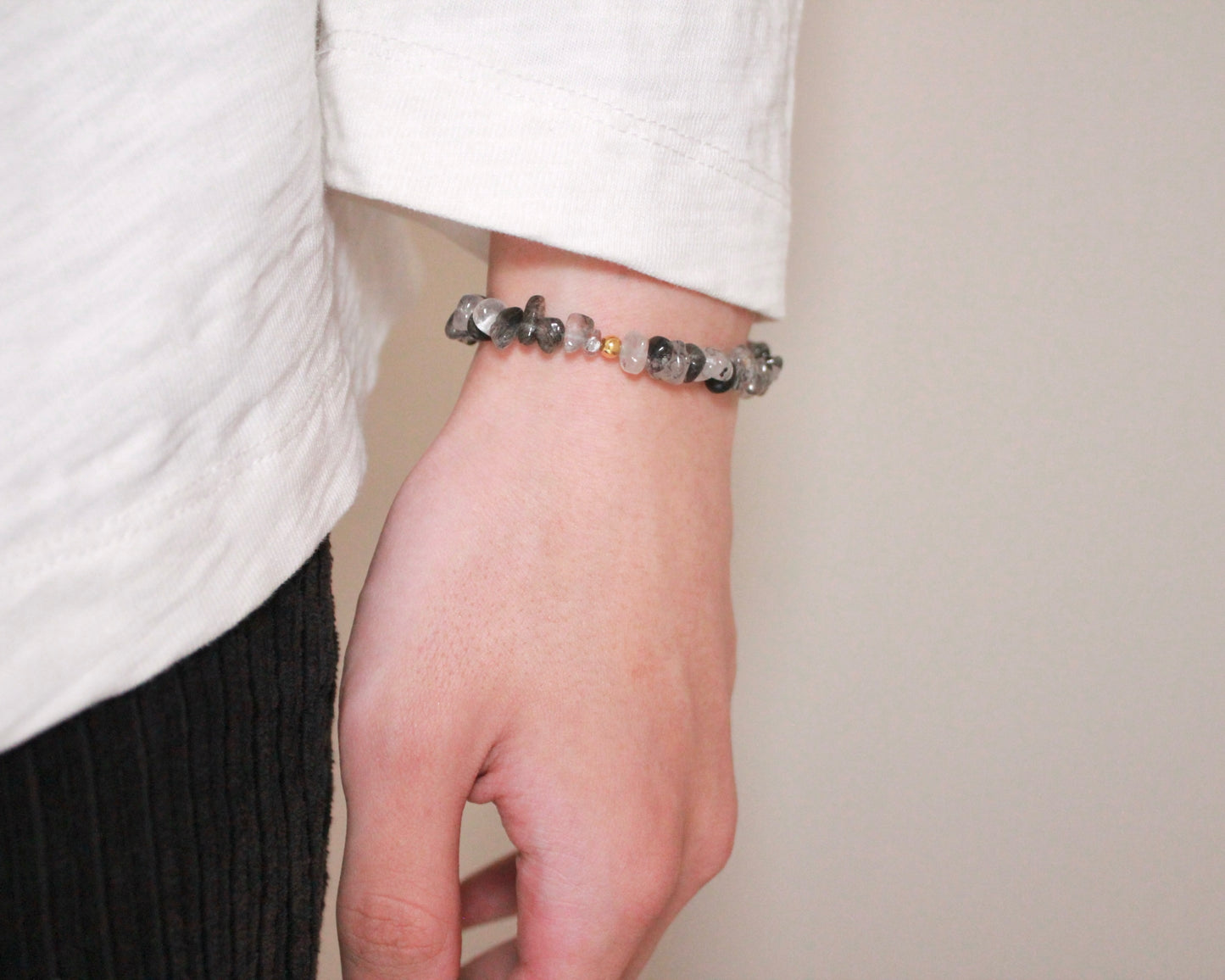 -強運を引き寄せ、理想の未来へと導く黒針水晶-ブラックルチル：Ripple stone bracelet