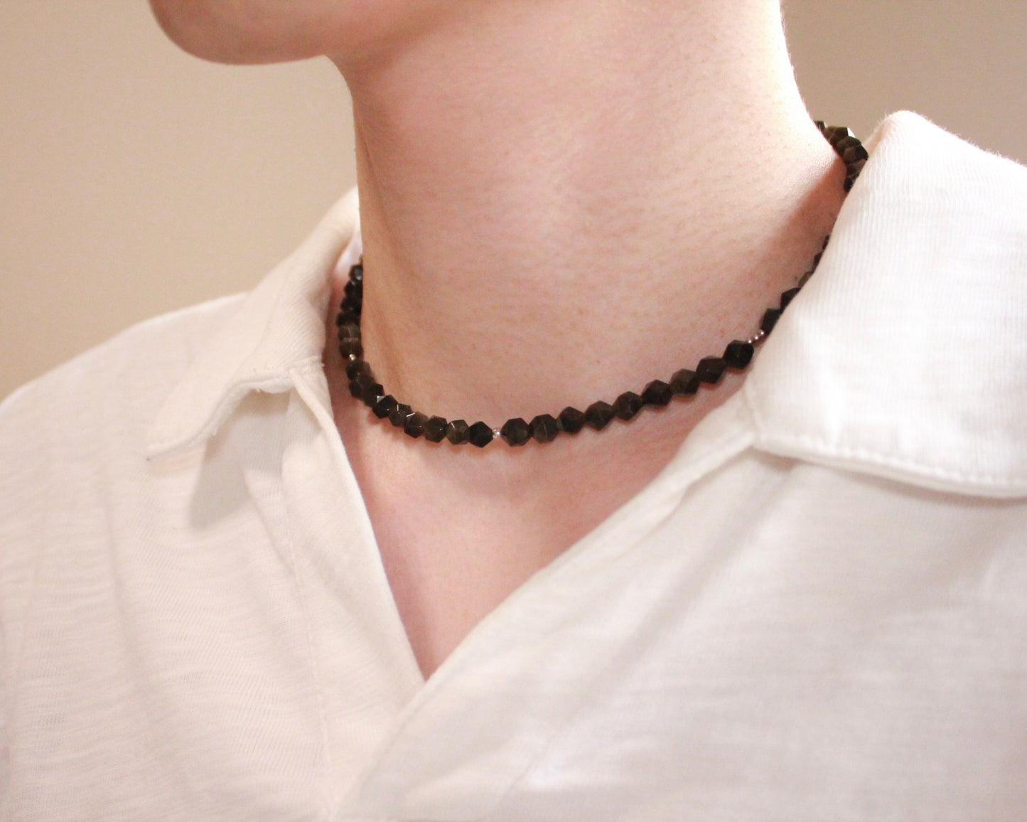 -潜在能力の開花へ導く黒曜石-オブシディアン：Multifaceted cut necklace