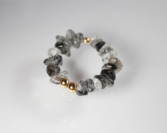-強運を引き寄せ、理想の未来へ導く黒針水晶-ブラックルチル：Ripple stone ring