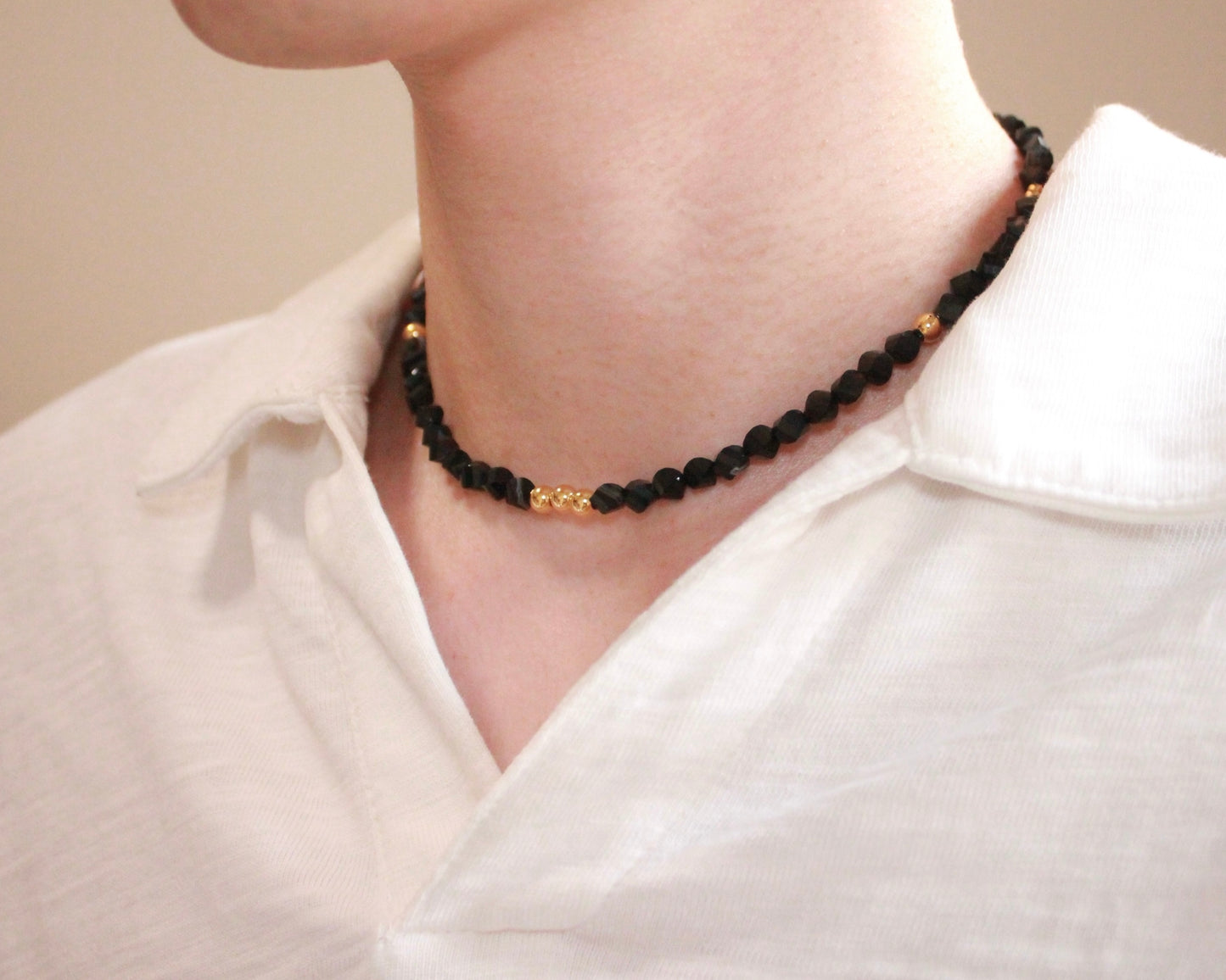 -目標達成へ導く縞瑪瑙-ストライプオニキス ：Twist cut necklace