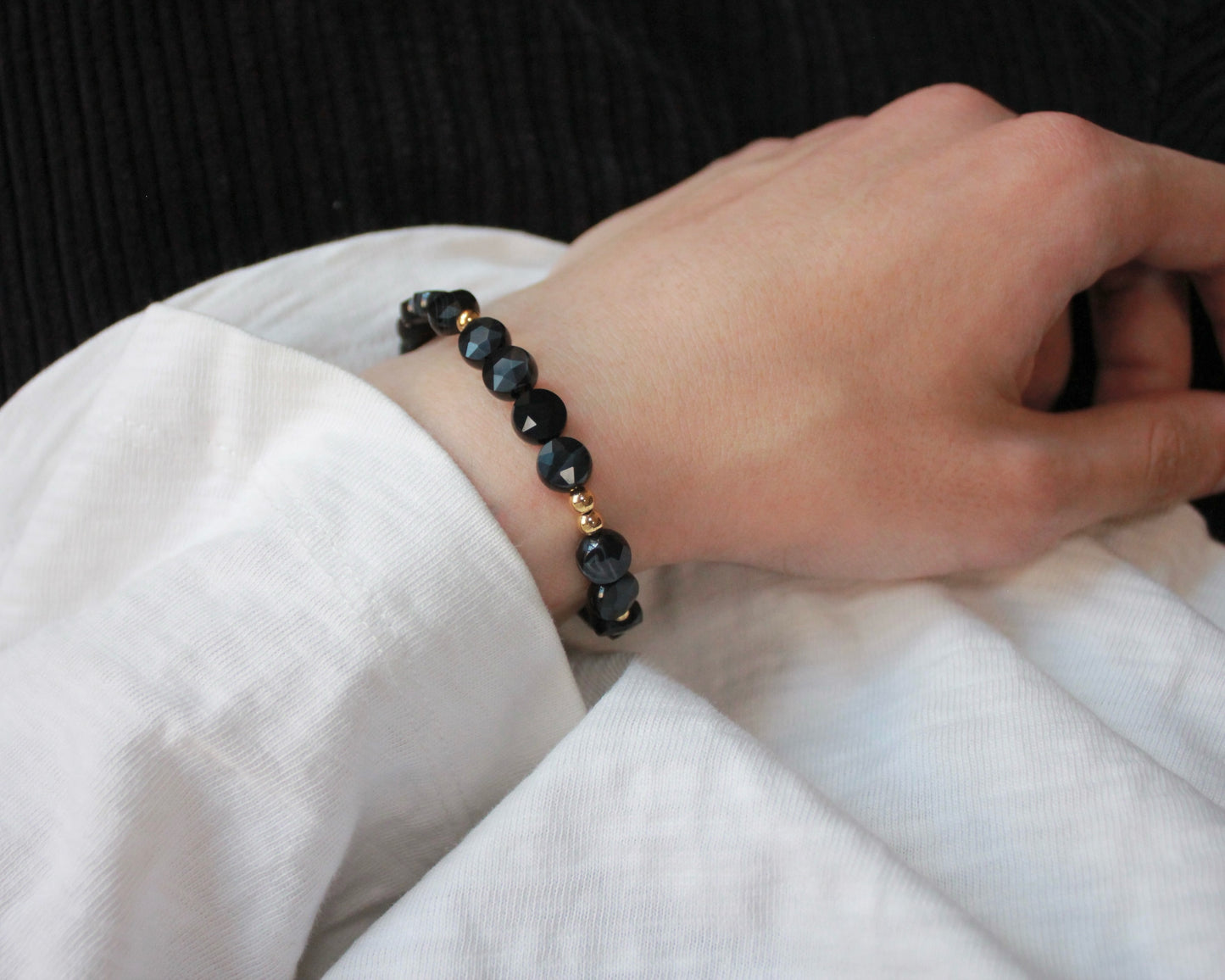 -目標達成へ導く縞瑪瑙-ストライプオニキス：Coin cut bracelet