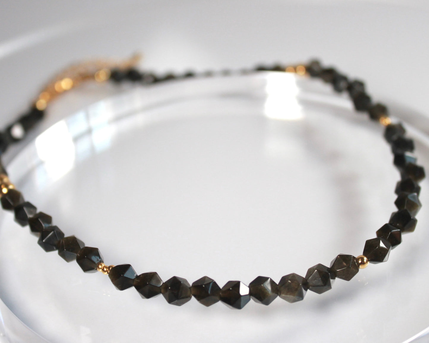 -潜在能力の開花へ導く黒曜石-オブシディアン：Multifaceted cut necklace