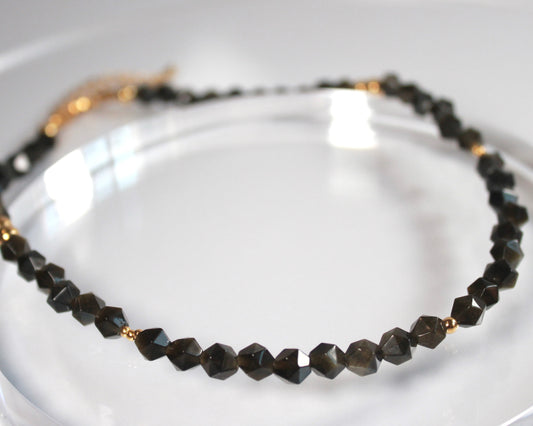 -潜在能力の開花へ導く黒曜石-オブシディアン：Multifaceted cut necklace