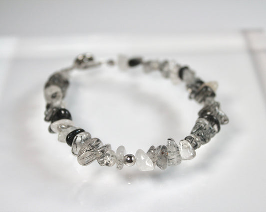 -強運を引き寄せ、理想の未来へと導く黒針水晶-ブラックルチル：Ripple stone bracelet