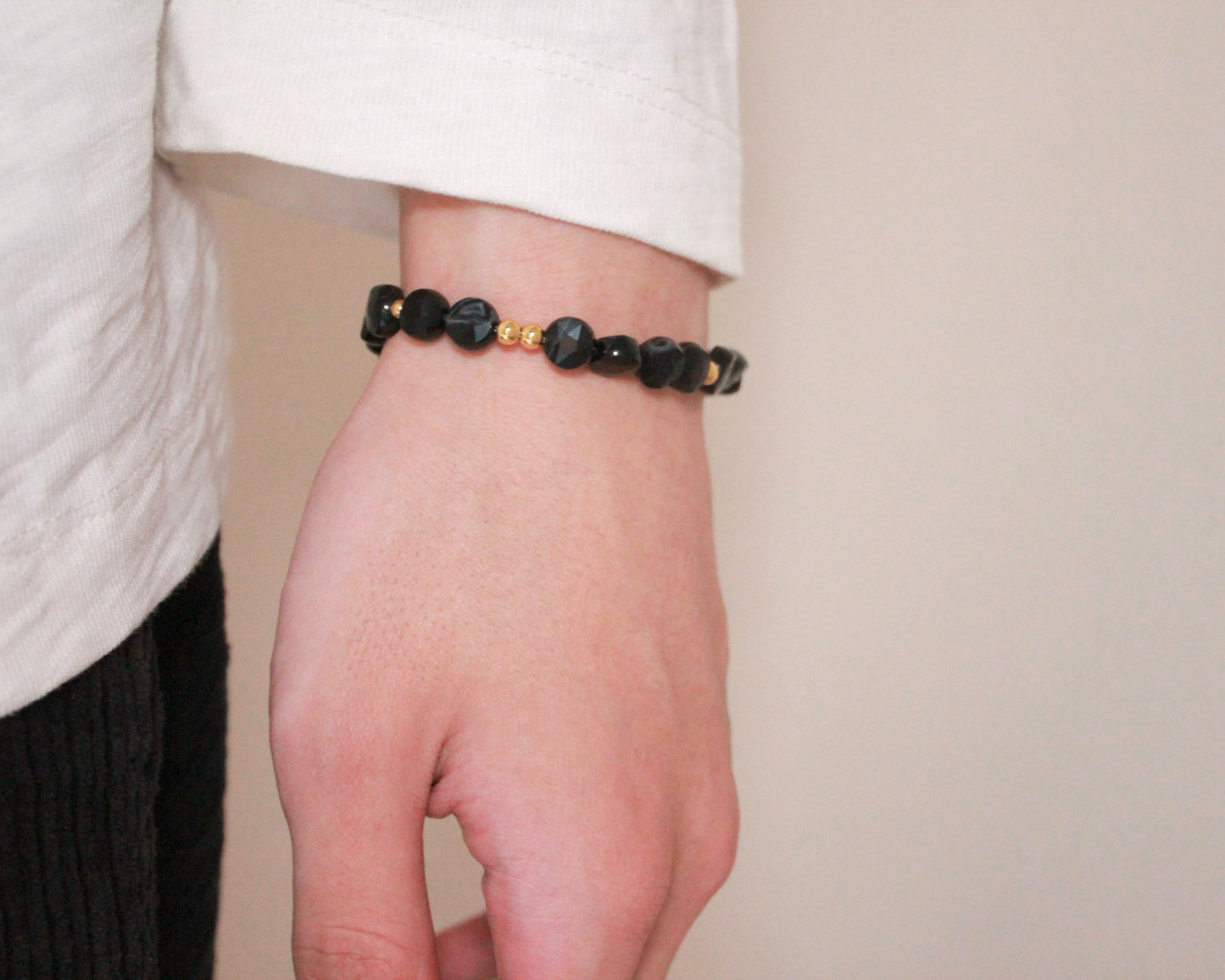 -目標達成へ導く縞瑪瑙-ストライプオニキス：Coin cut bracelet