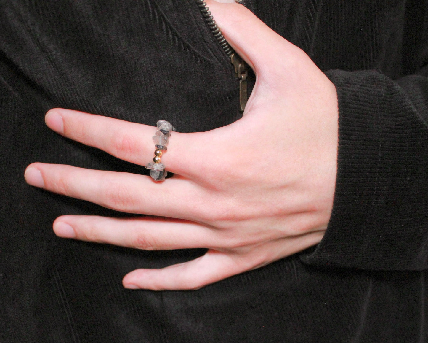 -強運を引き寄せ、理想の未来へ導く黒針水晶-ブラックルチル：Ripple stone ring